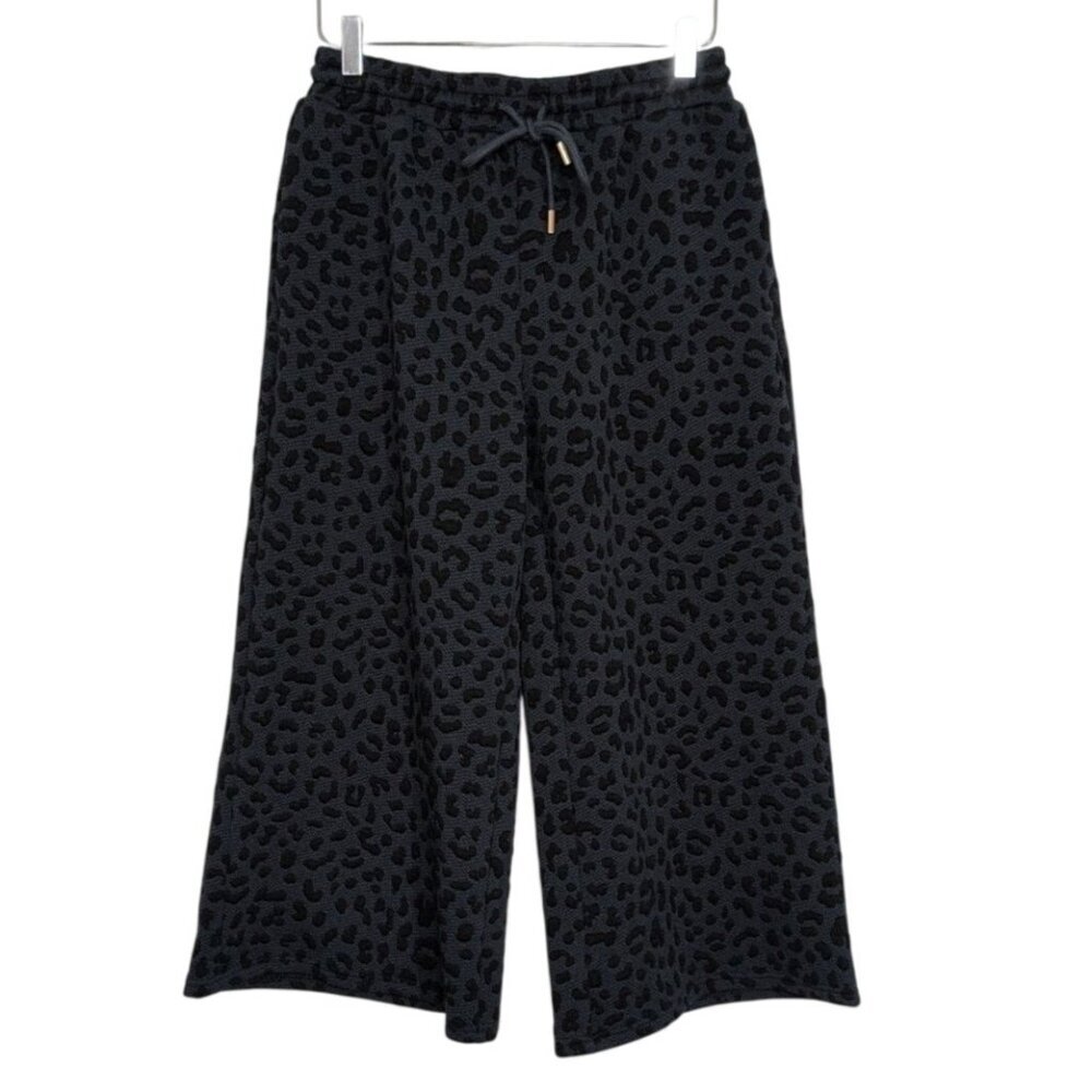 SSYS the Label Leopard Crop Pants Womens Size Medium Blue Wide Leg Drawstring